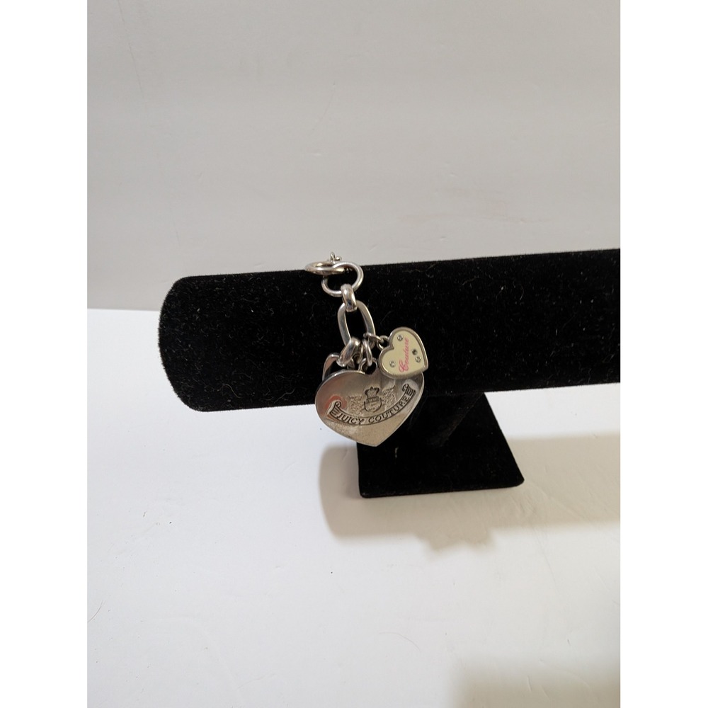Juicy Couture Silver Tone Heart Charm Bracelet Let Them Eat Couture Y2K 6.5in